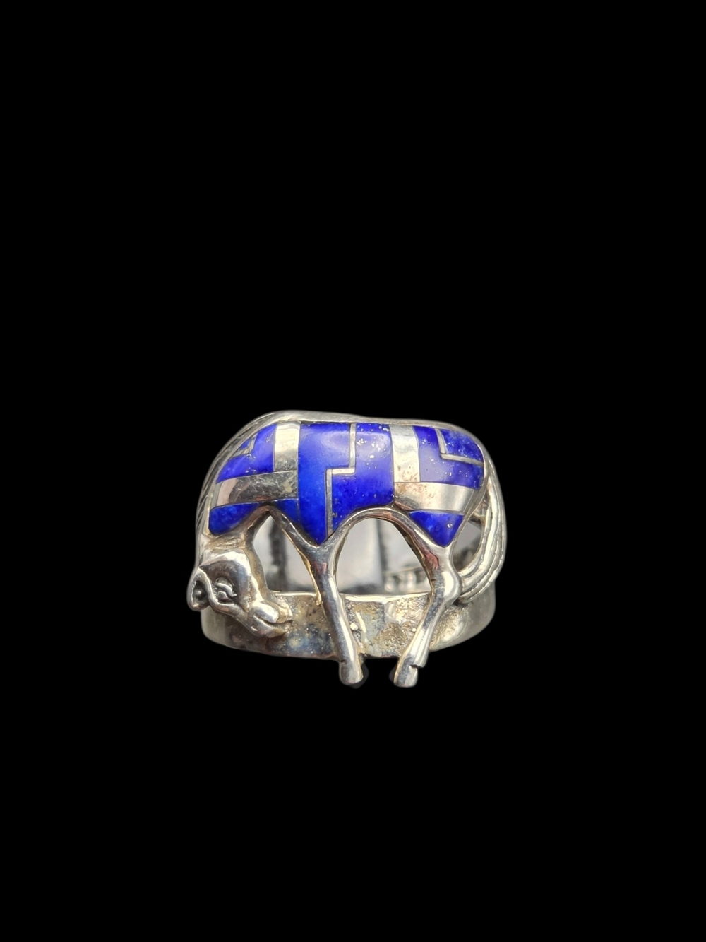 Blue Lapis Horsr Motif Silver Ring 6
